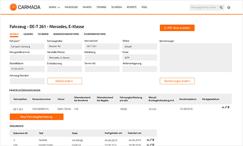 Funktionsumfang - Carmada - Fuhrparkmanagement in der Cloud
