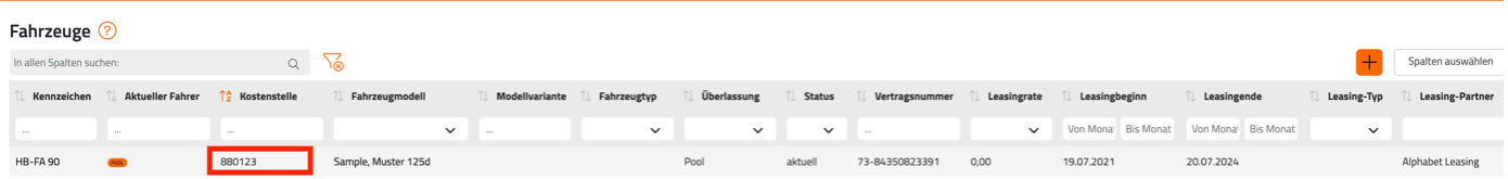 Fahrzeugliste