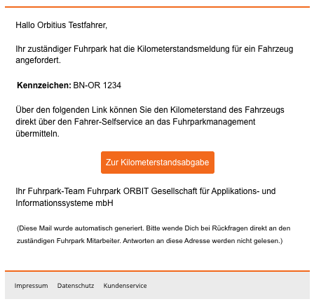 E-Mail die an den Fahrer geht