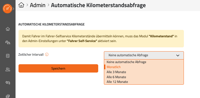 Ein Ausschnitt aus CARMADA zur Kilometerstandsabfrage