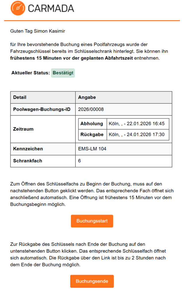 E-Mail mit Zugangdaten.